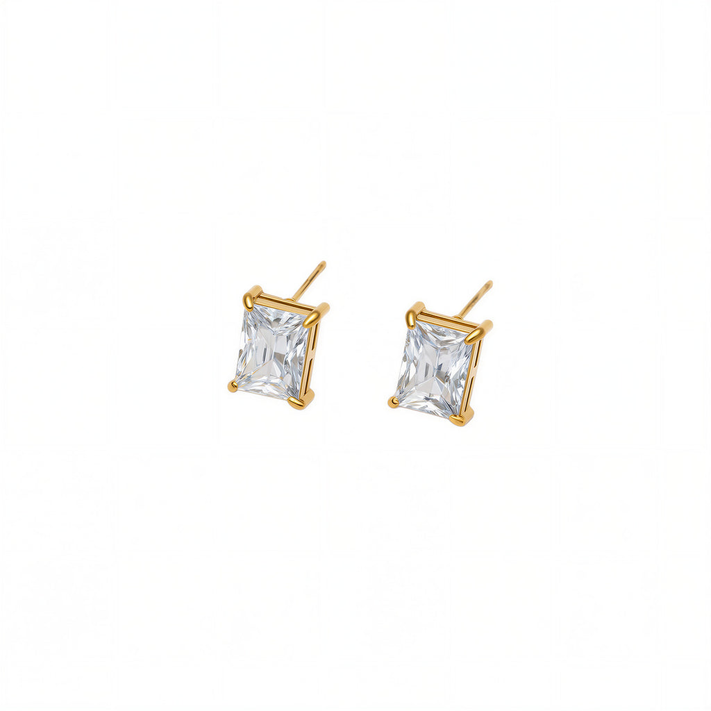 Stainless Steel Simple Geometric Heart-Shaped Square Zircon Earrings