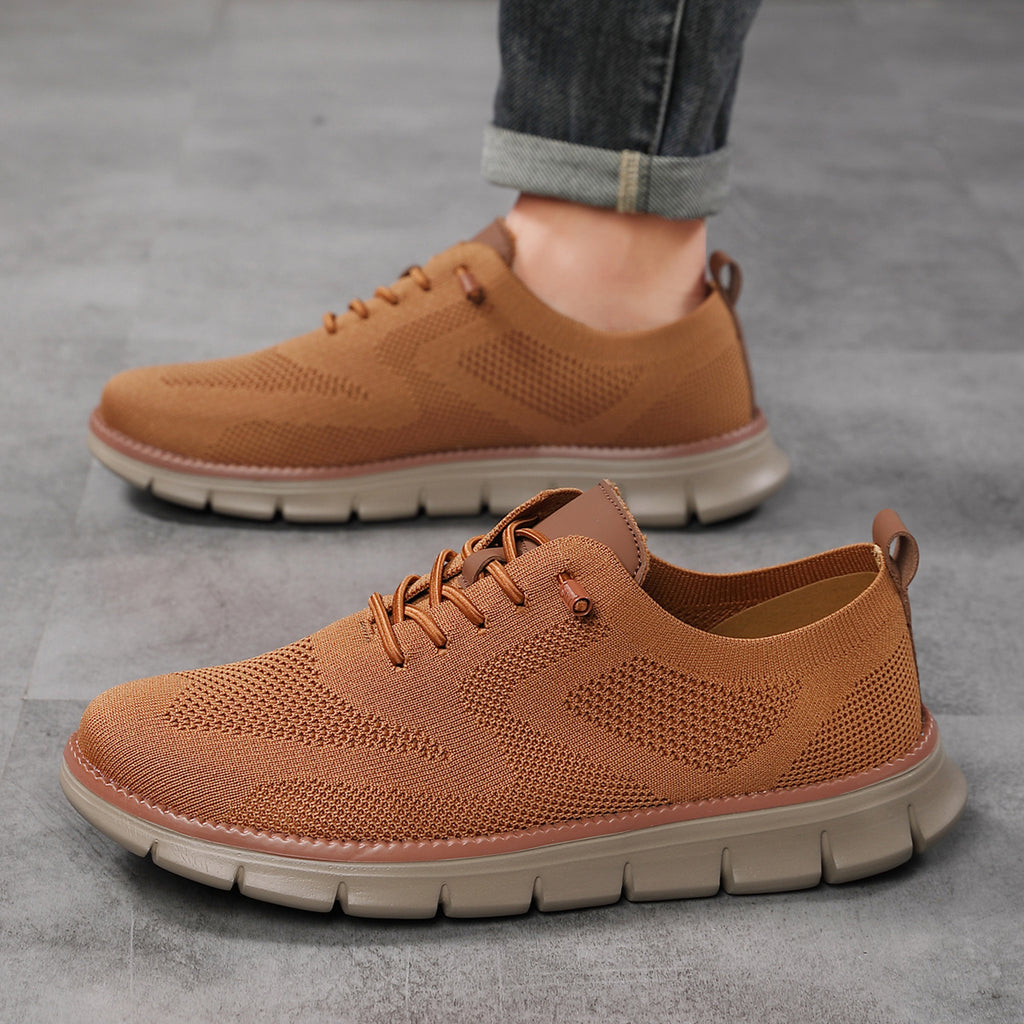 Mens Lightweight Breathable Lace Up Loafers Casual Fly Knit Shoes
