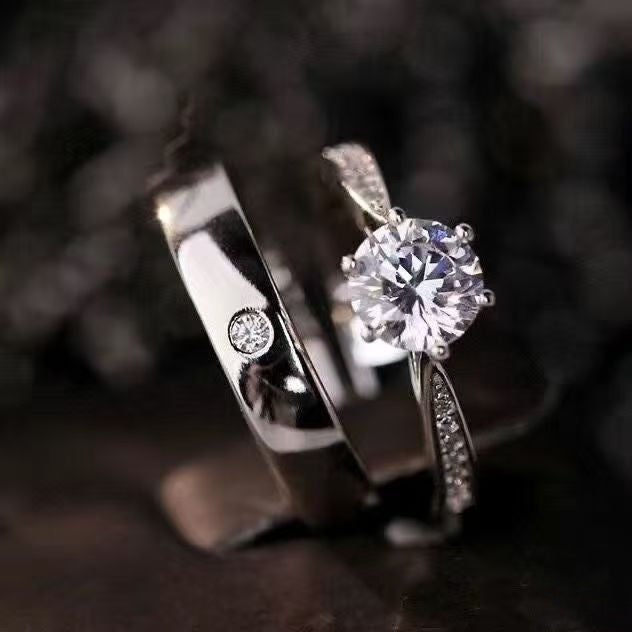 Adjustable Square Diamond Couple Rings Korean Style