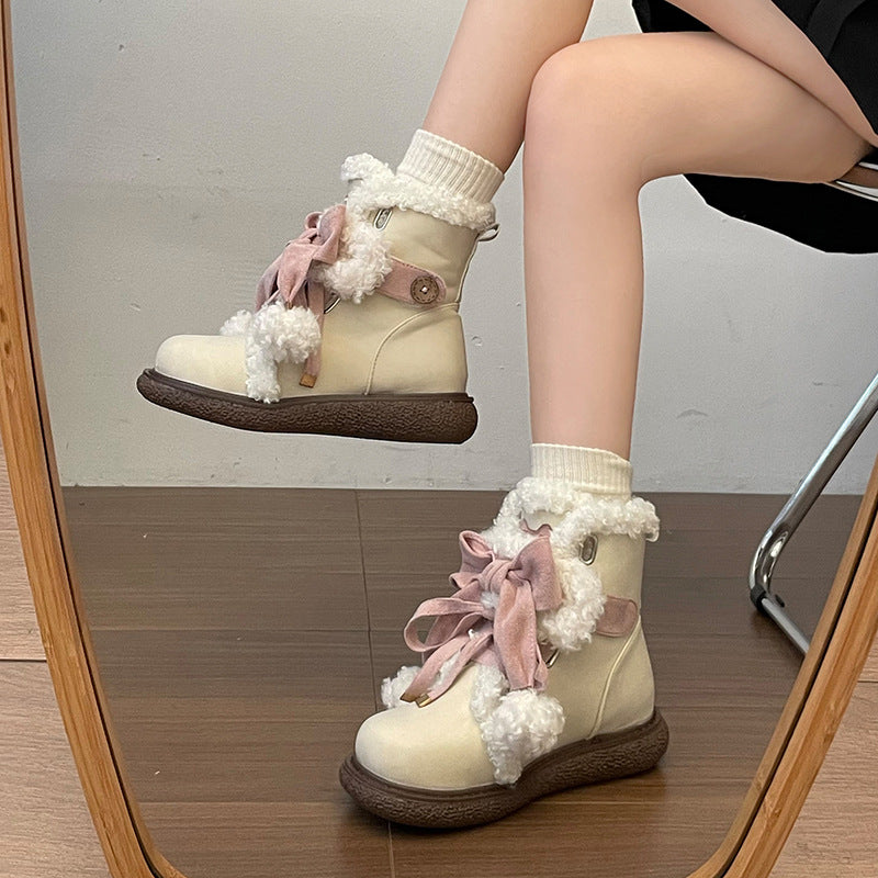 Womens Fleece-Lined Snow Boots with Bow