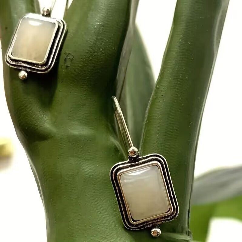 Retro Luxury Natural Moonstone White Sapphire Drop Earrings for Women