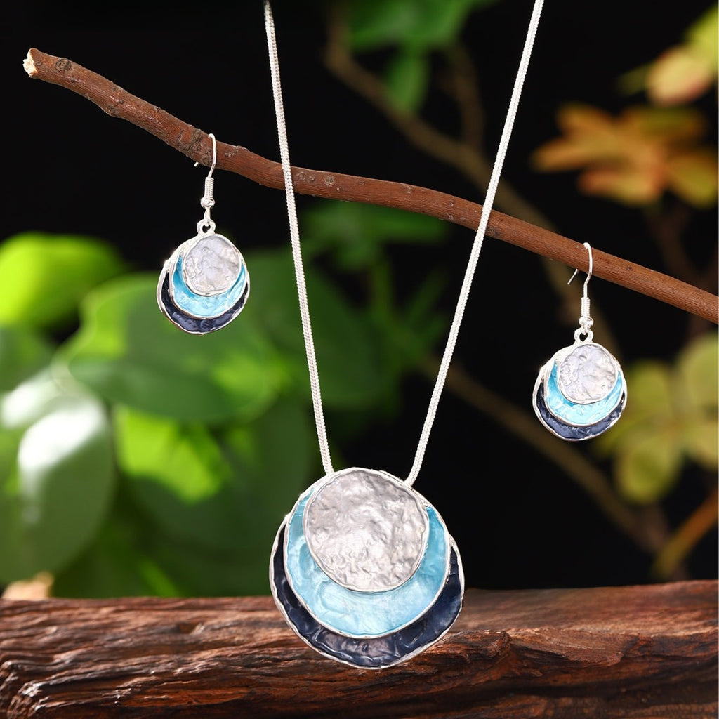 Geometric Layered Necklace and Earrings Set