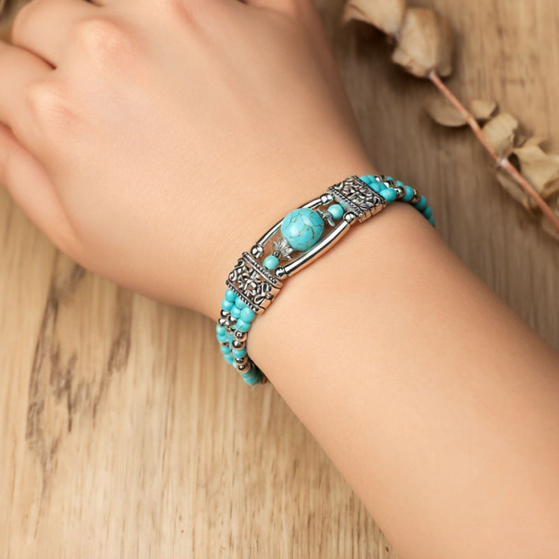 Bohemian Style Hollow Retro Bracelet Ethnic Style Turquoise Leaf Bracelet