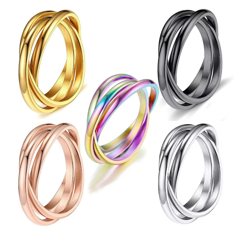 Three Ring Interlocking Titanium Steel Rotating Rings