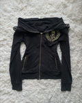 Retro Zip-Up Hoodie with Skull Embroidery