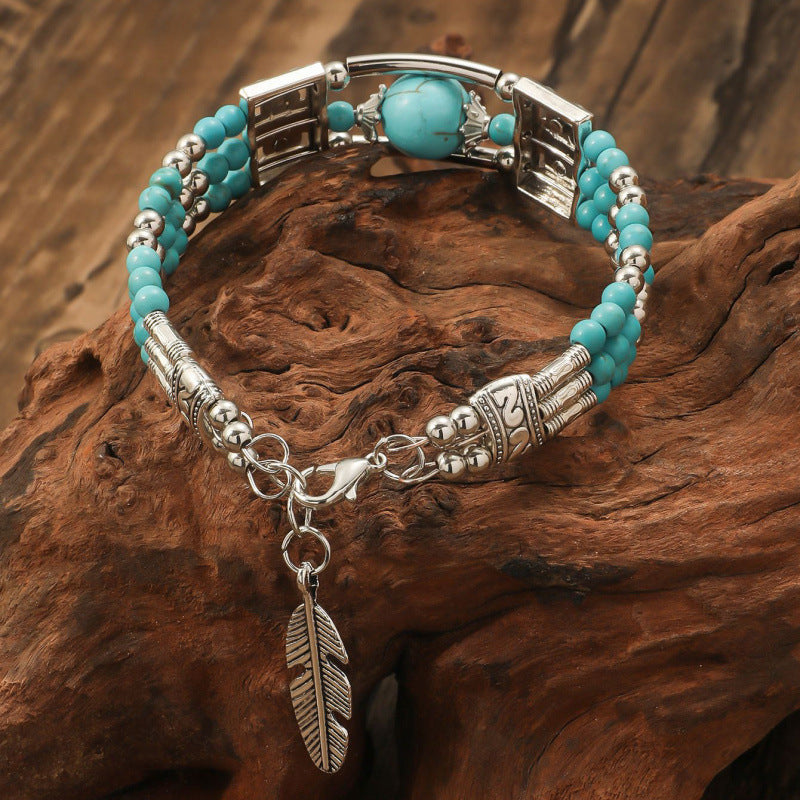 Bohemian Style Hollow Retro Bracelet Ethnic Style Turquoise Leaf Bracelet