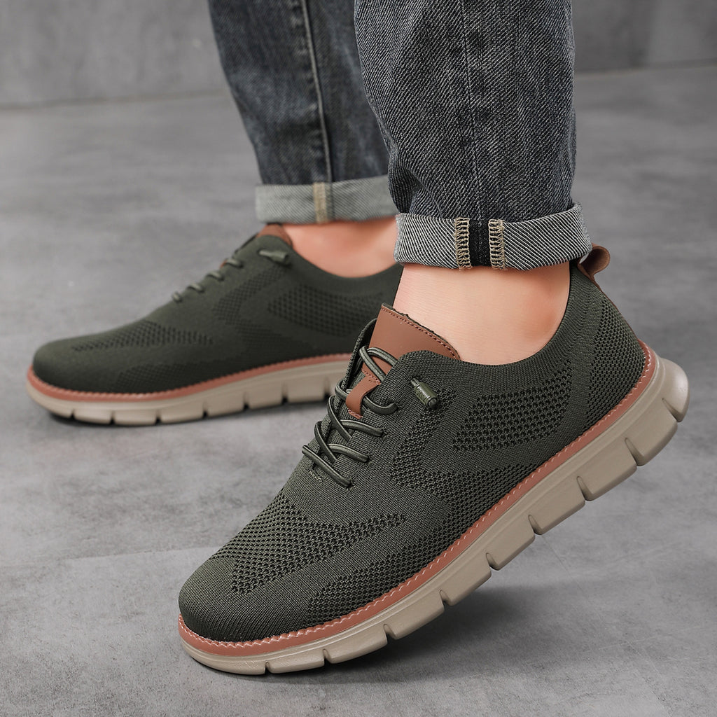Mens Lightweight Breathable Lace Up Loafers Casual Fly Knit Shoes