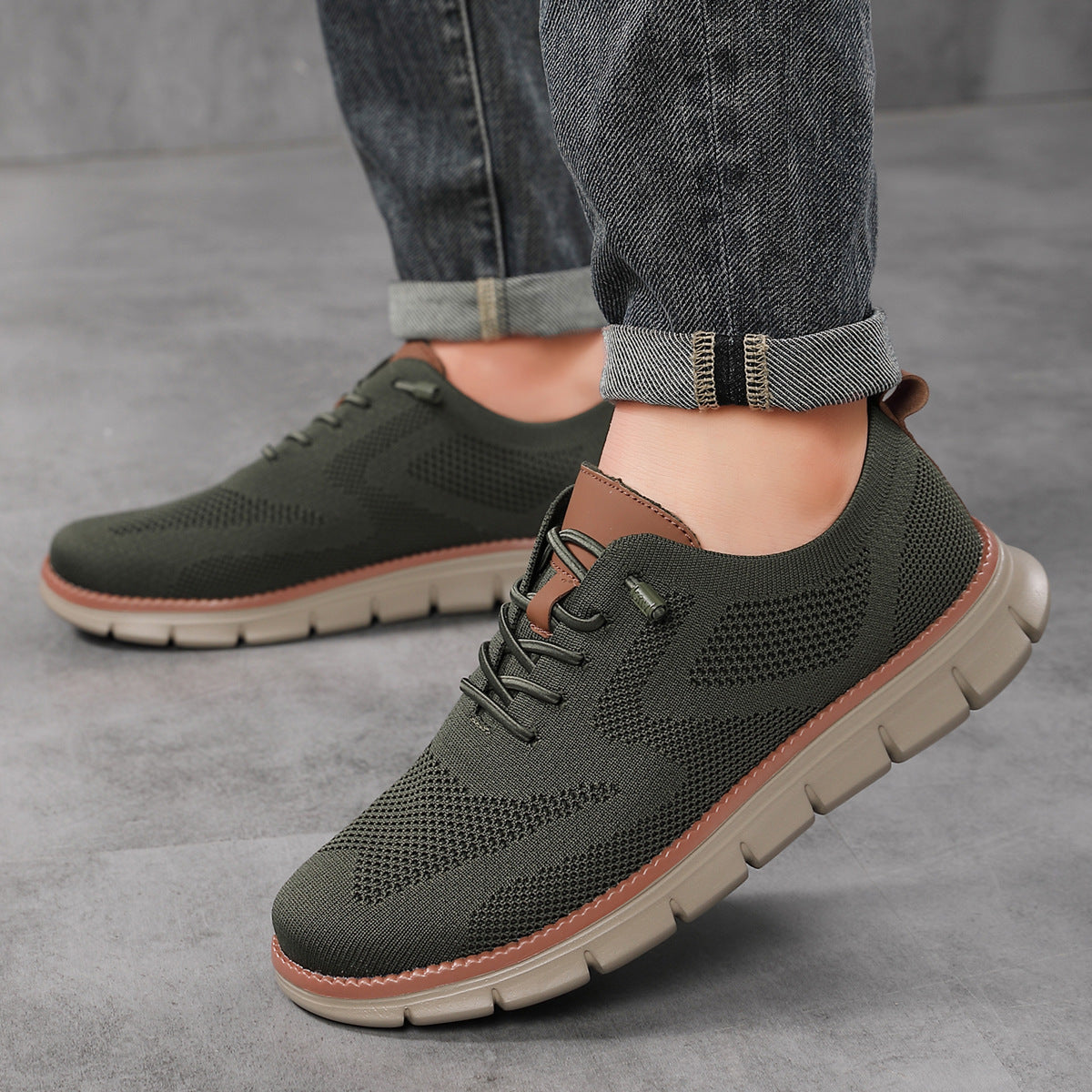 Mens Lightweight Breathable Lace Up Loafers Casual Fly Knit Shoes
