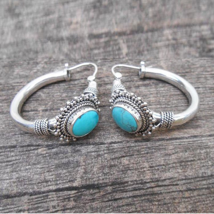 Retro Turquoise Oval Earrings