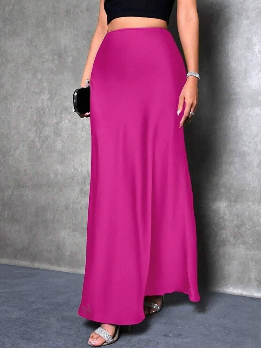 Simple, faux-silk long dress for women