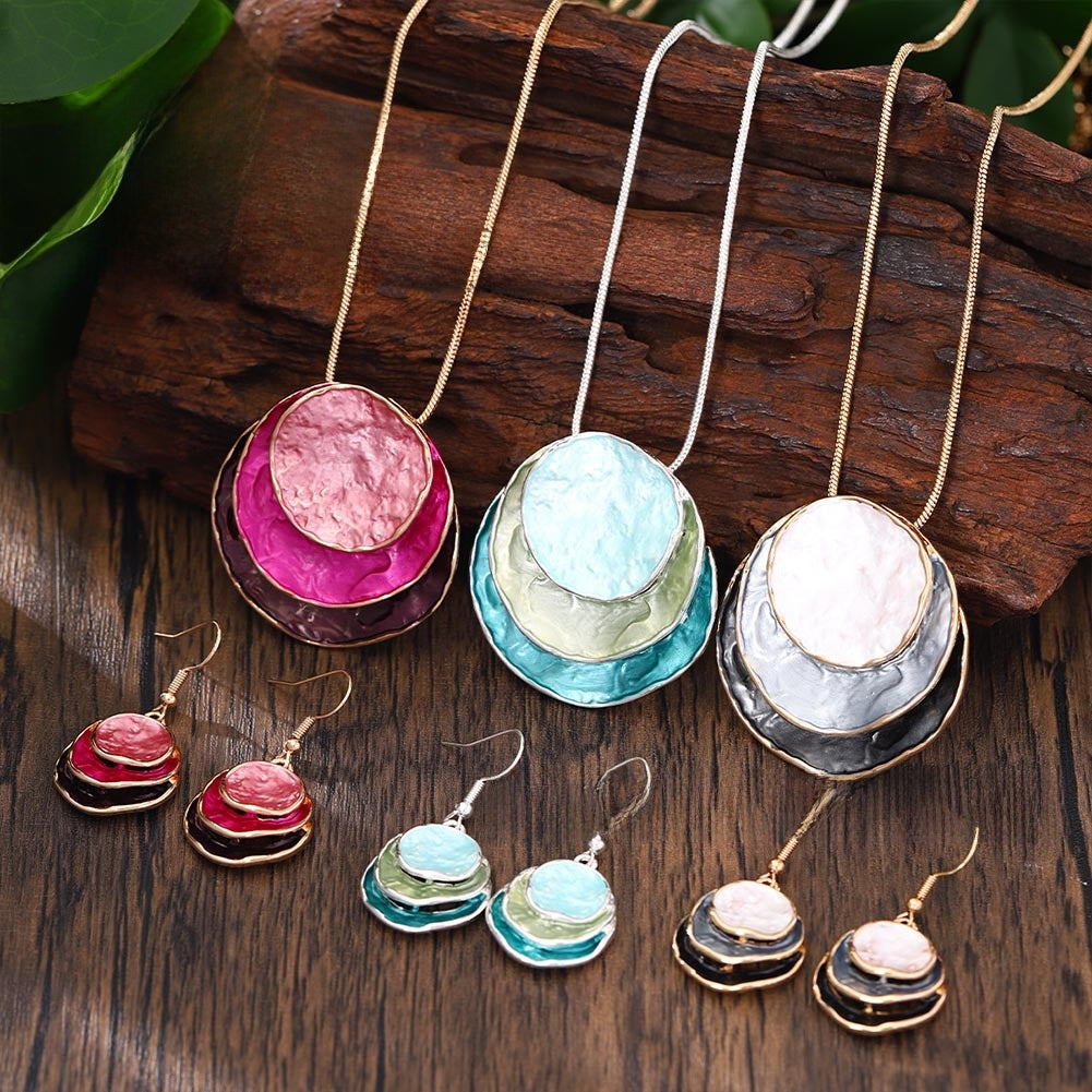 Geometric Layered Necklace and Earrings Set