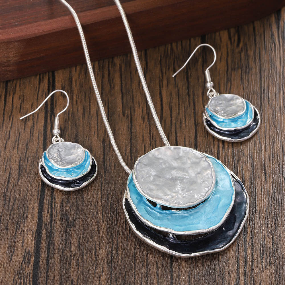 Geometric Layered Necklace and Earrings Set