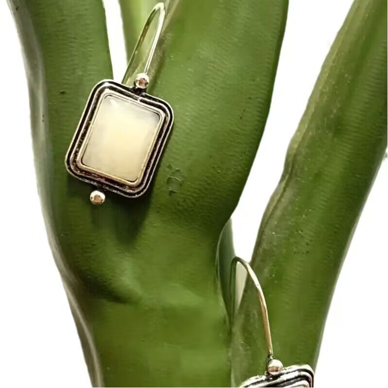 Retro Luxury Natural Moonstone White Sapphire Drop Earrings for Women