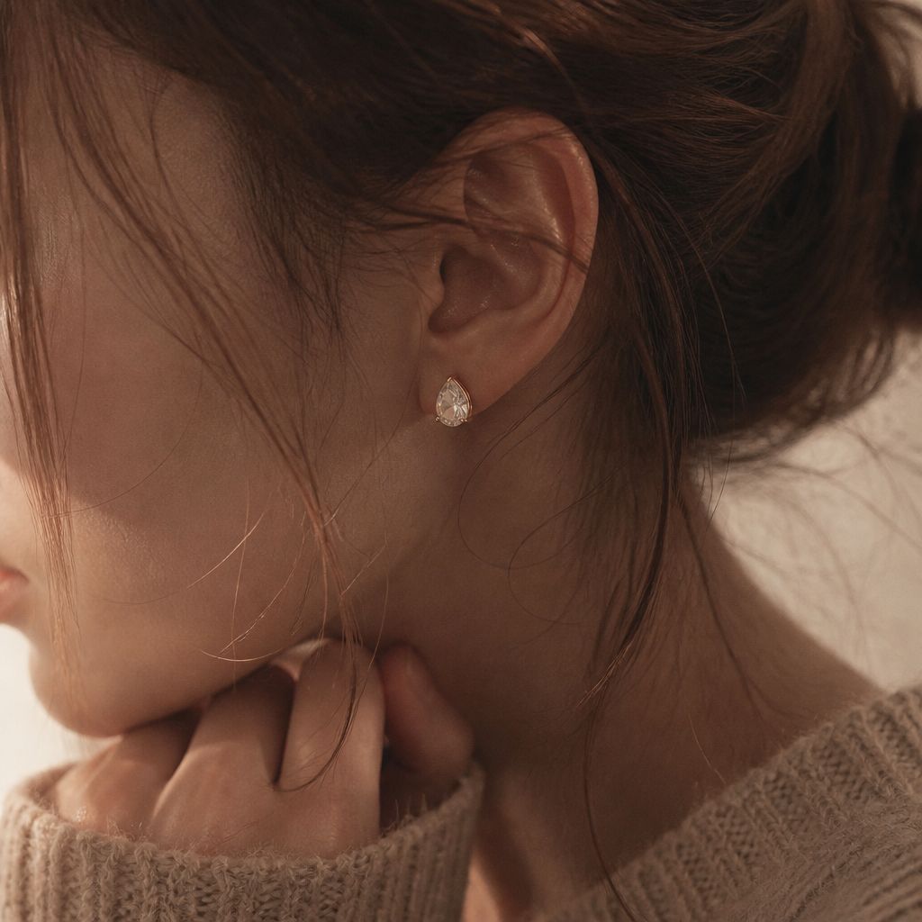 Stainless Steel Simple Geometric Heart-Shaped Square Zircon Earrings