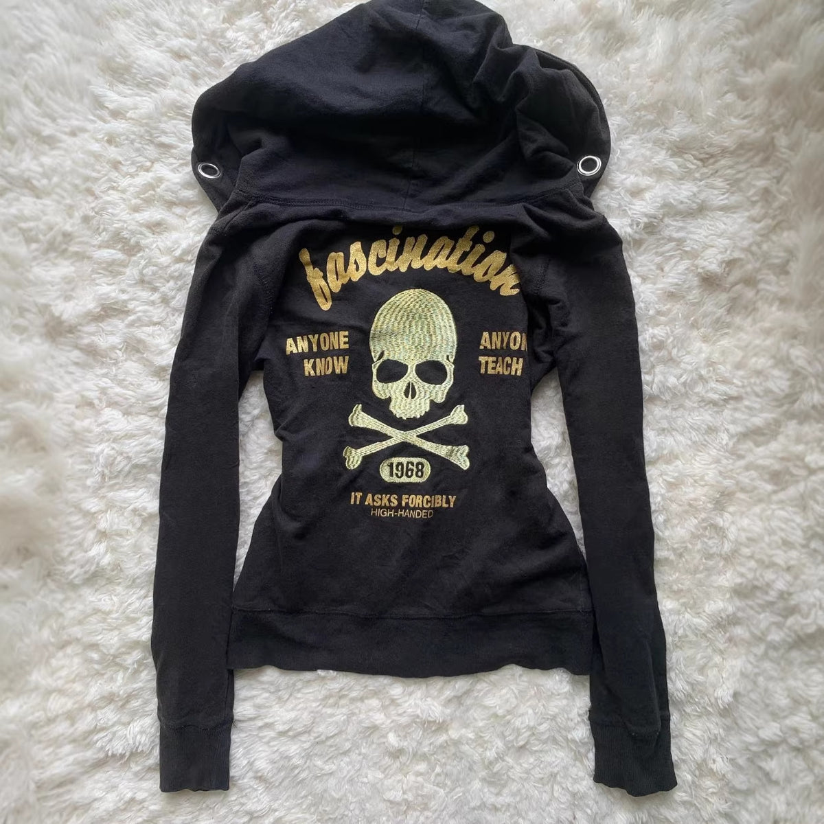 Retro Zip-Up Hoodie with Skull Embroidery