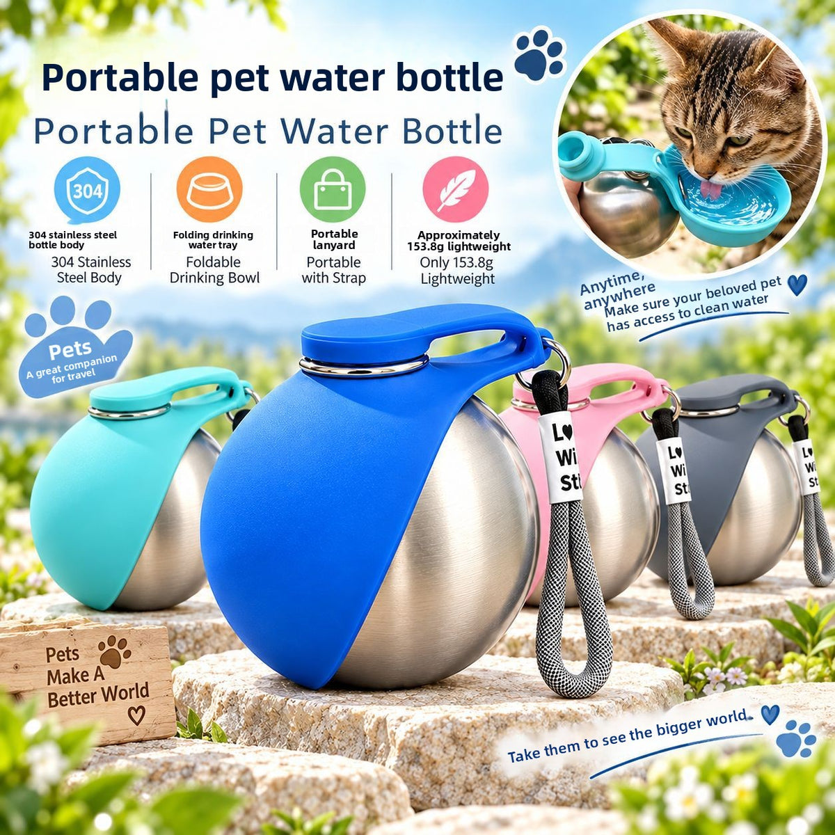 Portable Pet Water Bottle with Lanyard