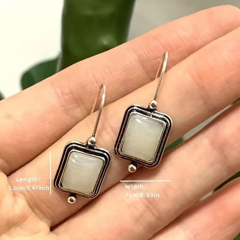 Retro Luxury Natural Moonstone White Sapphire Drop Earrings for Women