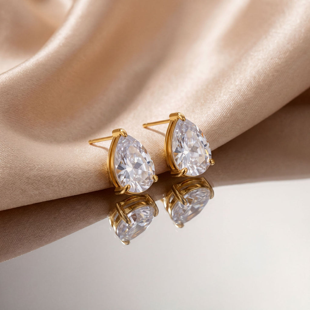 Stainless Steel Simple Geometric Heart-Shaped Square Zircon Earrings