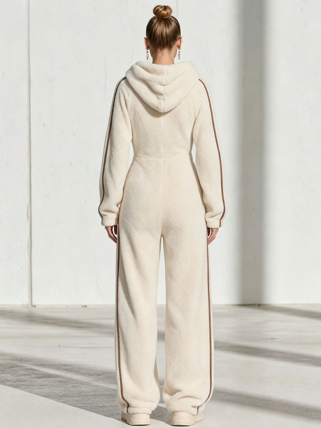 Hooded Zip-Up Faux Shearling Jumpsuit