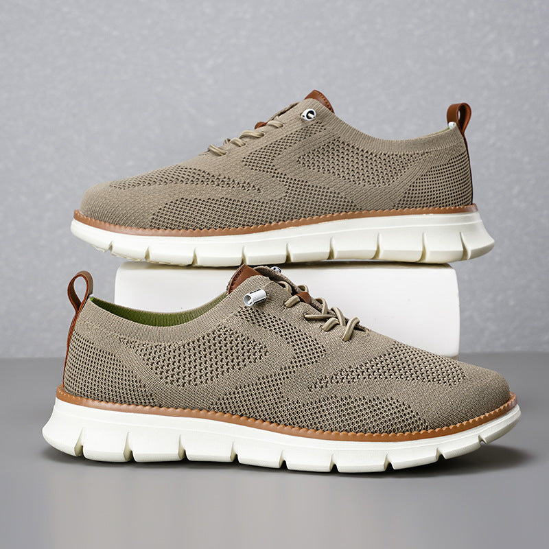 Mens Lightweight Breathable Lace Up Loafers Casual Fly Knit Shoes