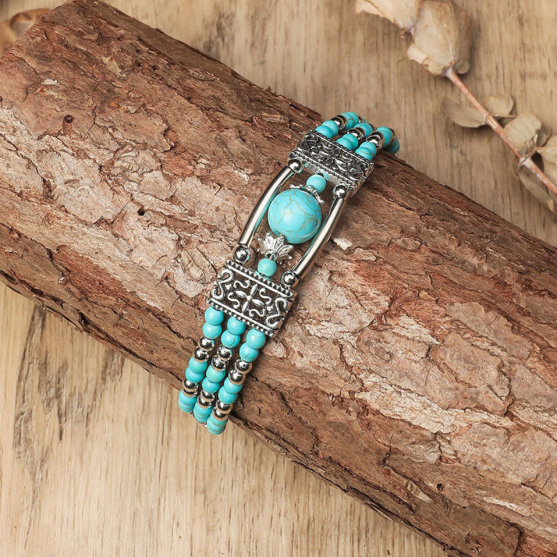 Bohemian Style Hollow Retro Bracelet Ethnic Style Turquoise Leaf Bracelet