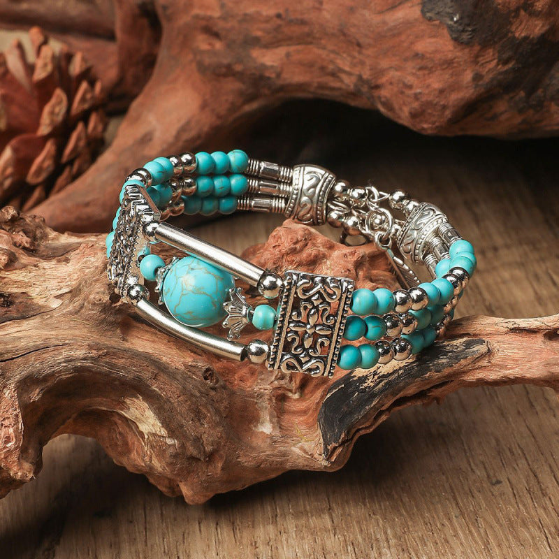 Bohemian Style Hollow Retro Bracelet Ethnic Style Turquoise Leaf Bracelet