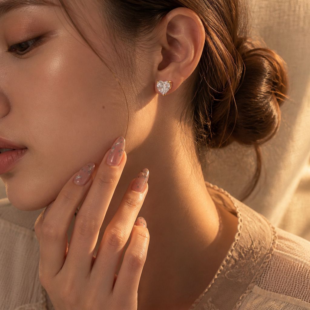 Stainless Steel Simple Geometric Heart-Shaped Square Zircon Earrings