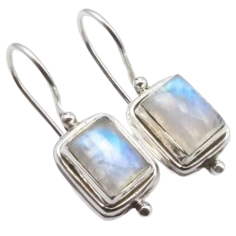 Retro Luxury Natural Moonstone White Sapphire Drop Earrings for Women