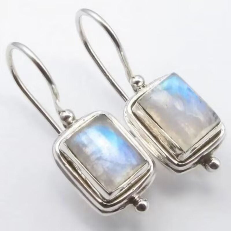 Retro Luxury Natural Moonstone White Sapphire Drop Earrings for Women