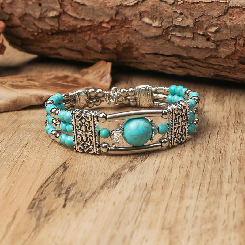Bohemian Style Hollow Retro Bracelet Ethnic Style Turquoise Leaf Bracelet