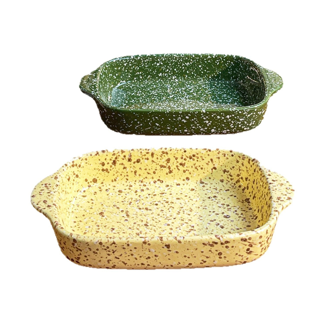 Color splash ink ceramic binaural square baking tray Microwave Baking