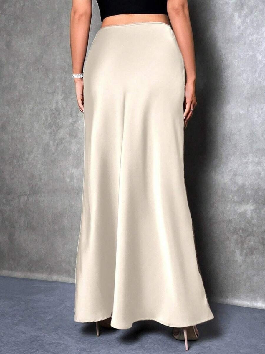 Simple, faux-silk long dress for women