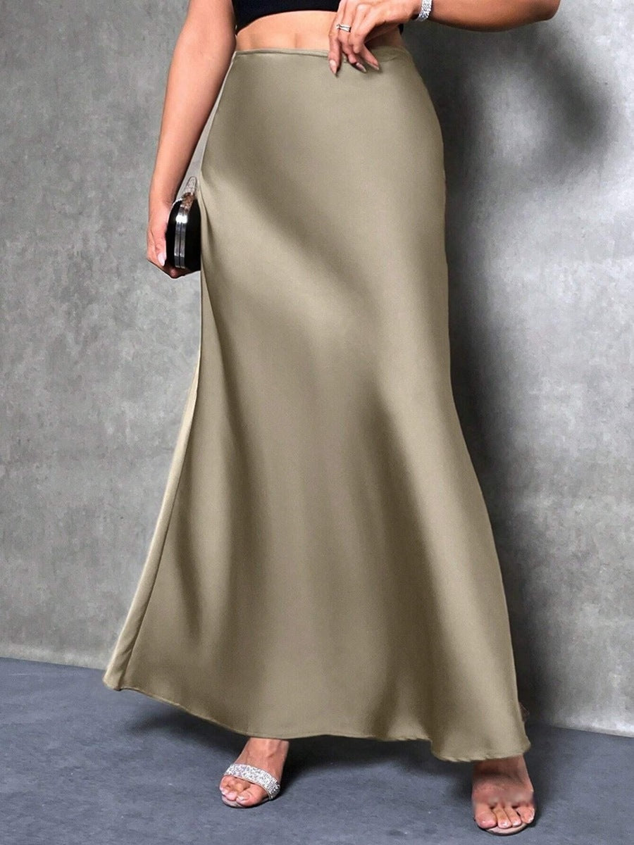 Simple, faux-silk long dress for women