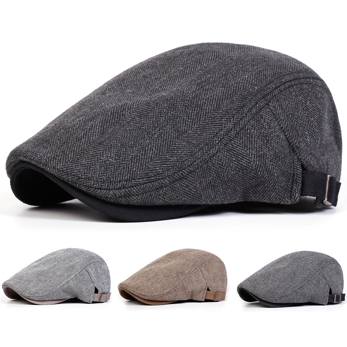 Herringbone Flat Cap Mens Retro Casual Hat