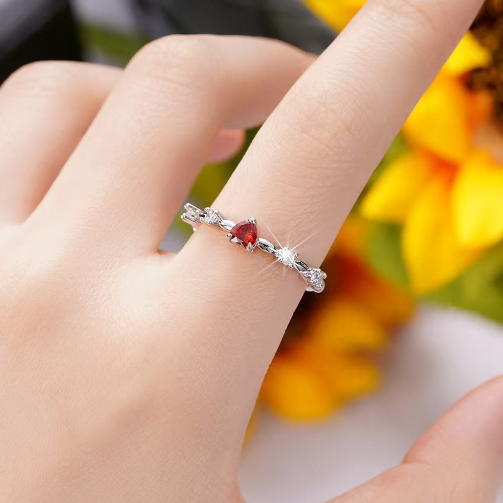 Heart Shaped Copper Ring with Red Inlay
