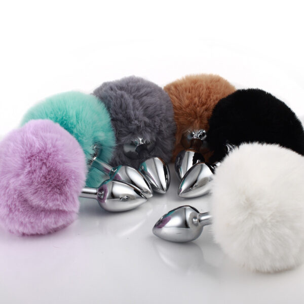 Colorful rabbit fur tail metal anal plug