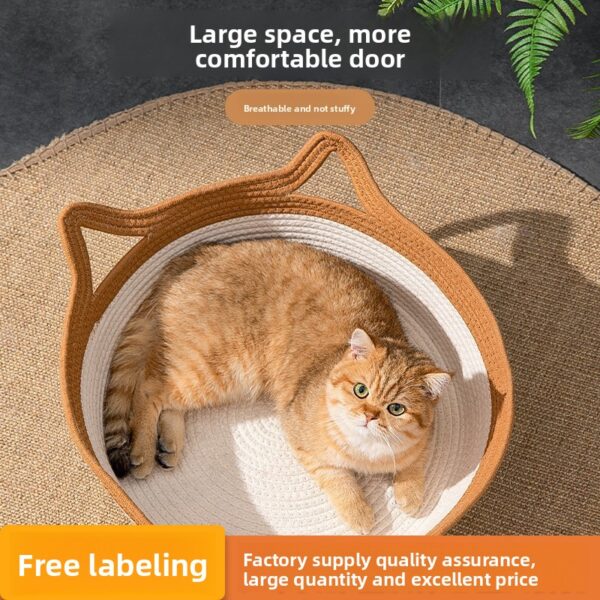 Rattan Cat Bed with Scratching Surface