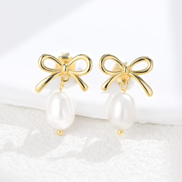 Sterling Silver Pearl Bow Earrings